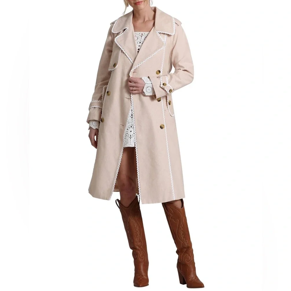 AVEC LES FILLES: Scalloped Coastal Cottage Trench Coat - Picture 3 of 4